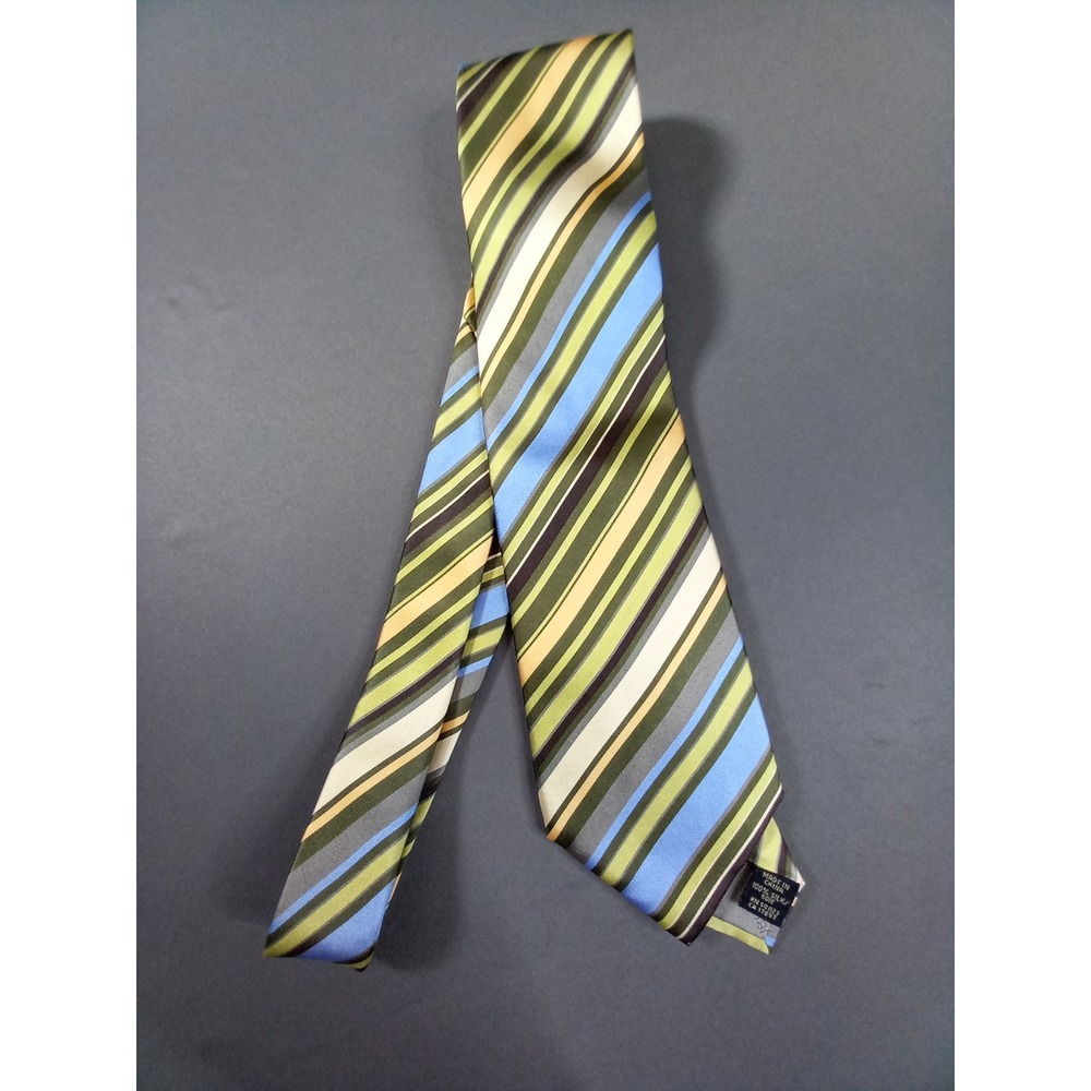 Banana Republic 100% Silk Striped Necktie Green Blue Olive Gray Cream Mens Tie